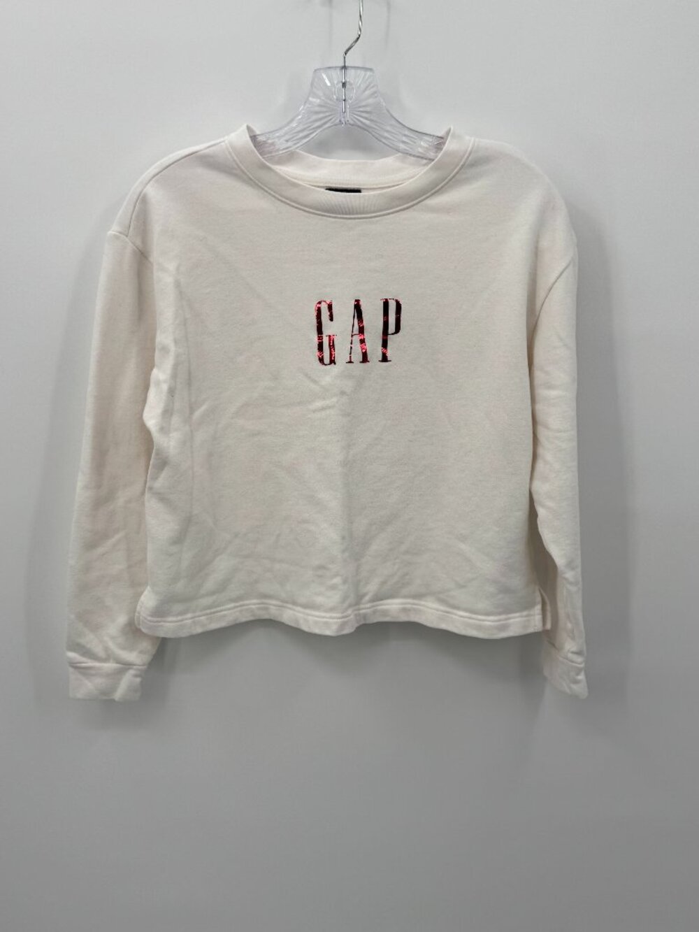 GapBody French Terry Cropped Sweatshirt S Cream Red Metallic Foil Logo Crewneck